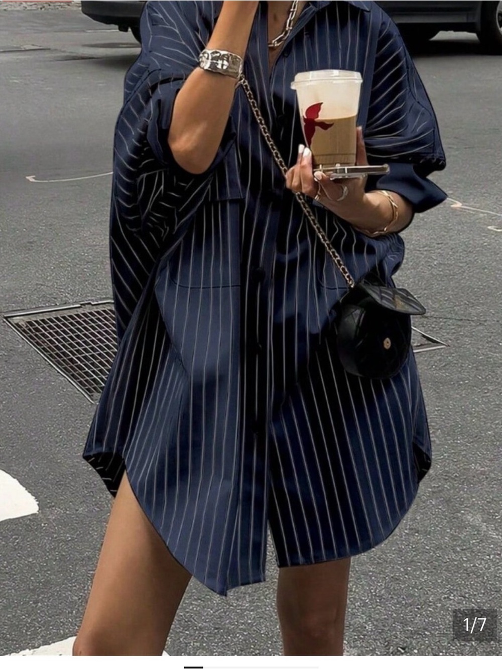 Navy Casual Women's Pocket  Button-Down Long Sleeve Striped Blouse Top